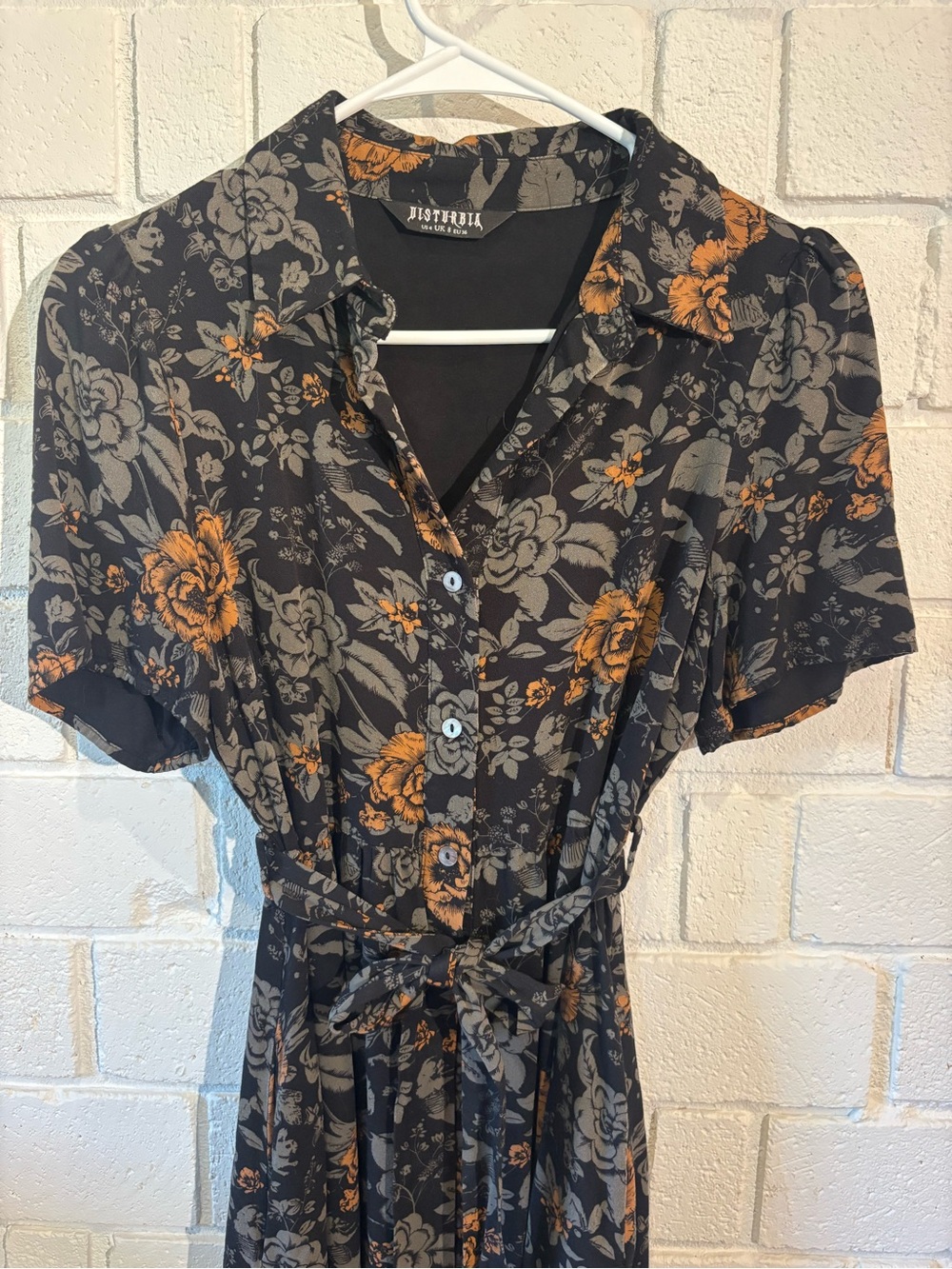 Disturbia Black Midi Dress with Rust Floral Print - Picture 3 of 6